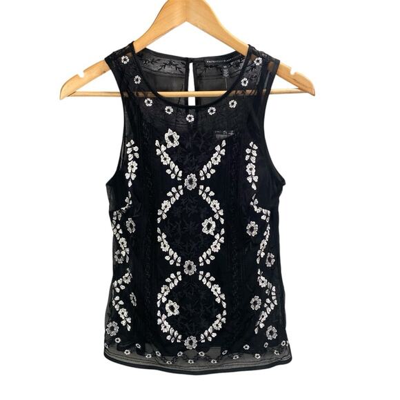 Floral Embroidered Sheer Tank Top XS Indie Fairy Grunge Boho Chic Whimsigoth - Picture 1 of 13